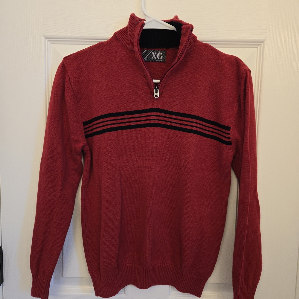 Red, Half Zip Sweater, Classic, Preppy, Striped, Soft, Sz. M, Nautical
